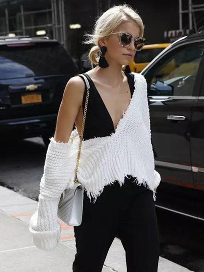 Fashion V-neck Backless Knitting Sweater Tops
