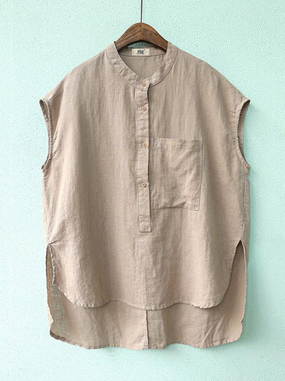Solid High-low Short Sleeves Shirt