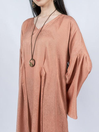 Tencel Flared Sleeves V-neck Lace-up Long Dress