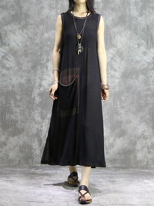 Retro Sleeveless Ramie Cotton Long Dress