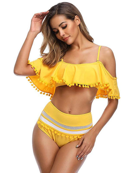 Fashion Off-the-shoulder Tassel Bikini Swimsuit