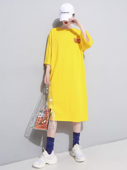 Back Letter Printed Loose T-shirt Midi Dress