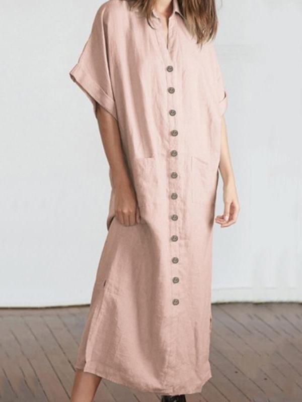 Loose Solid Color Maxi Shirtdress