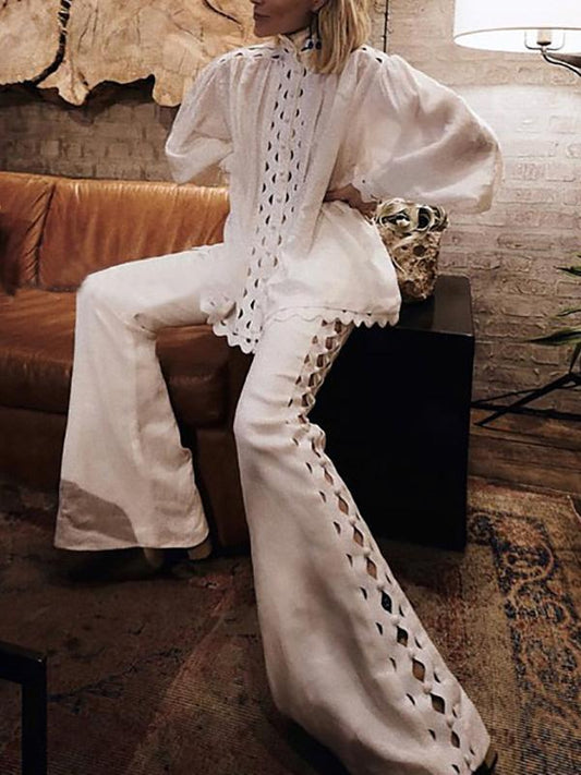 Fashion Hollow Empire Wide Leg Casual Pants