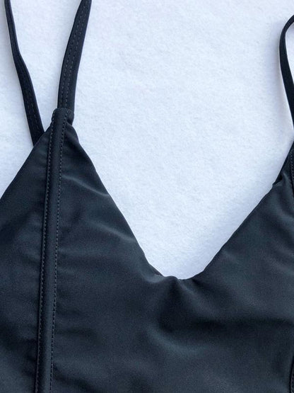 Plain Falbala Backless One Piece Swimsuit