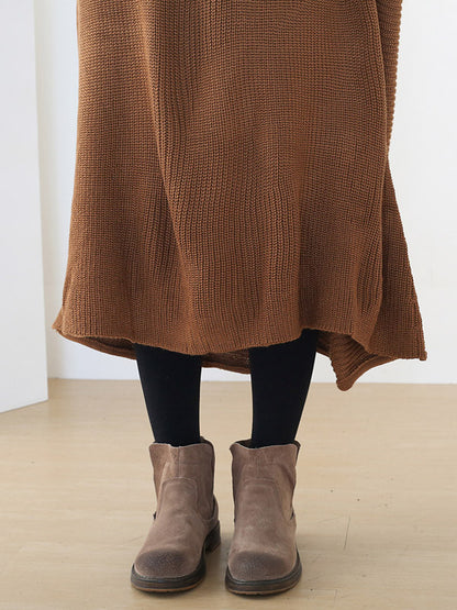 Casual Solid Color High-Neck Long Sleeves Knitted Sweater Midi Dress