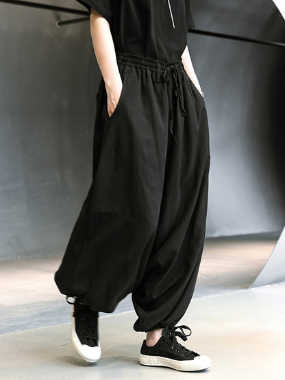 Original Loose Black Elastics Drawstring Tie Low Crotch Knickerbockers