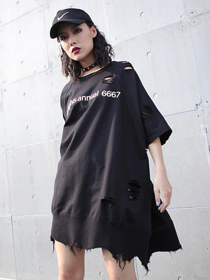 Oversize Shredded Long T-Shirt