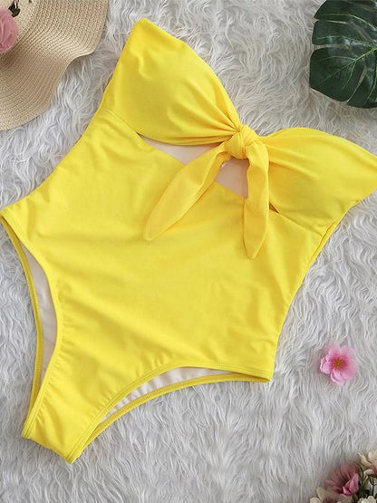 Plunge Neck Top With High Cut One-piece Swimsuit
