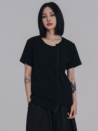 Casual Short Sleeves Irregular Black T-Shirt Top