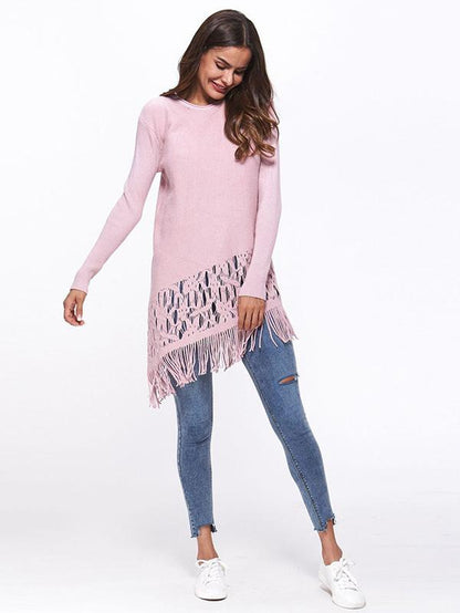 Tasseled Long Sleeves Knitting Sweater Tops