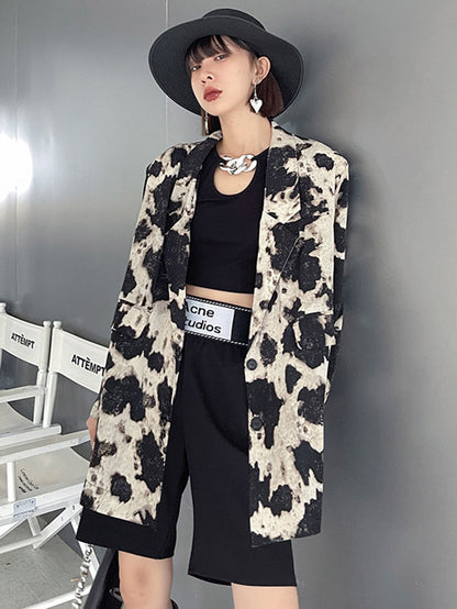 Stylish Original Printed Buttoned Split-Joint With Pocket Notched Collar Long Sleeves Blazer Outwear