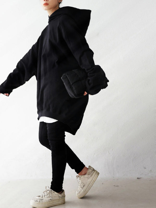 Simple Casual Solid Color Split-Joint Batwing Sleeves Hoodies