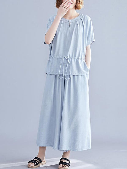 Loose Solid Tops + Wide Leg Pants Suit