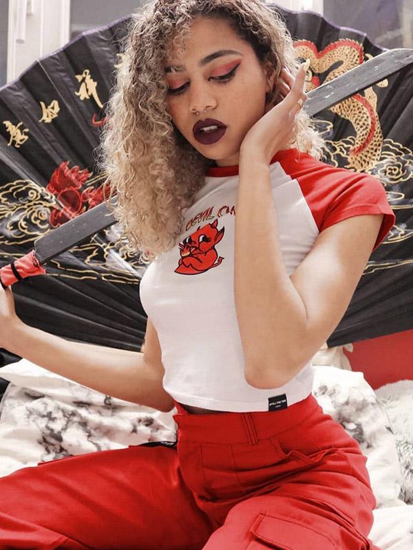 Contrast Color Printed Short Sleeves T-Shirts Tops