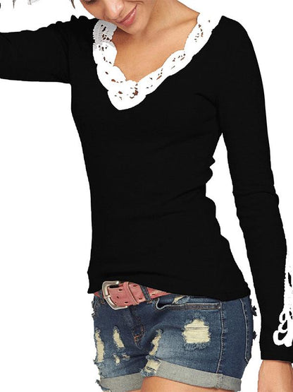 New Long Sleeve Cotton Lace T-Shirt