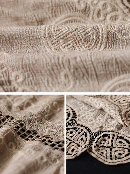 Cotton Blend Embroidered  Hollow V-Neck T-Shirts Tops