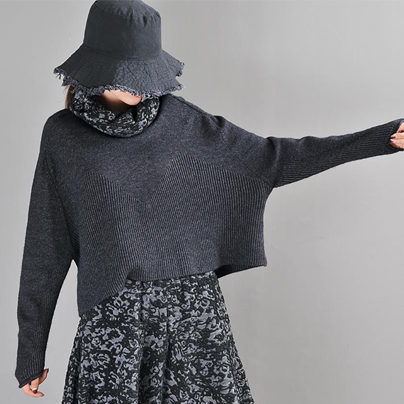 Buykud Jacquard Neckline Winter Solid Color Turtleneck Sweater