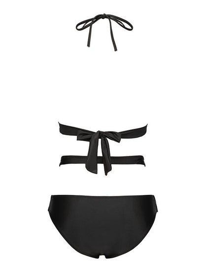 Solid Black Hollow Bikinis Swimwear