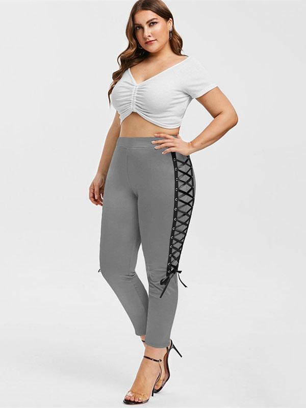 Vintage Bandage Solid Leggings Pants