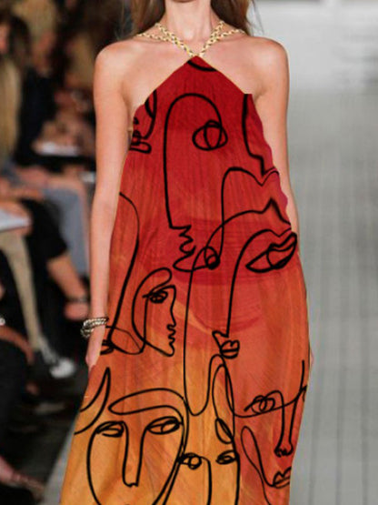 Original Abstract Printed Gradient Halterneck Maxi Dress