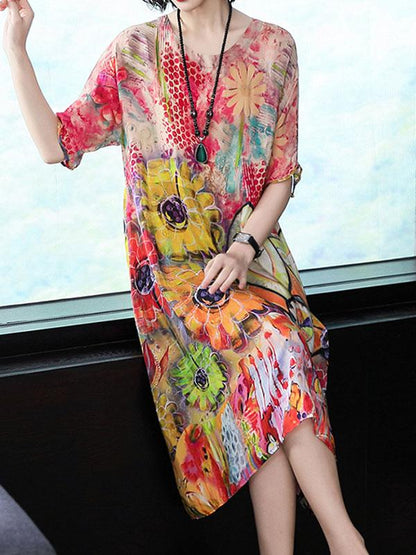 Casual Colorful Printed Midi Dress