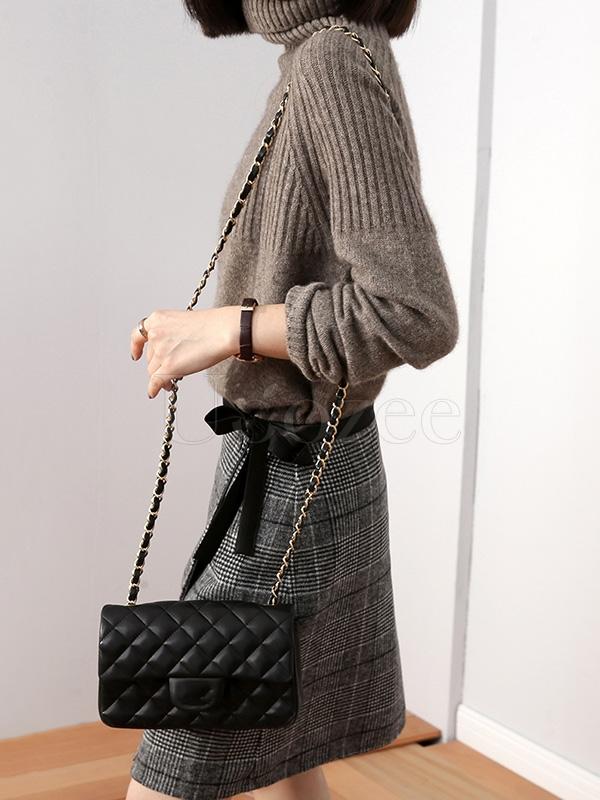 Loose High-neck High-low Solid Casual Sweater