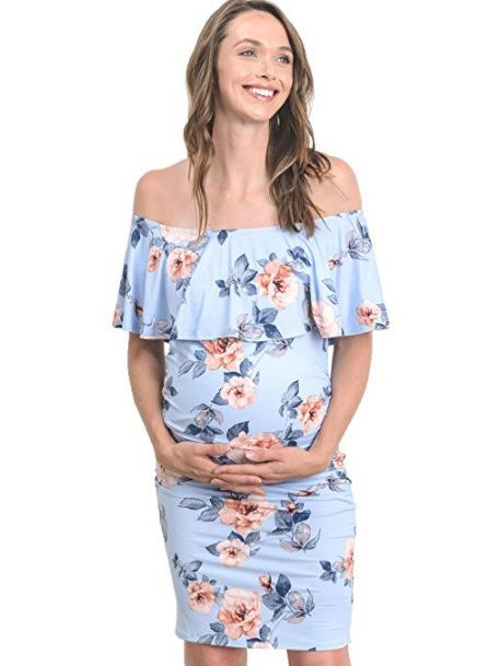 Maternity Printed Off-the-shoulder Mini Dress