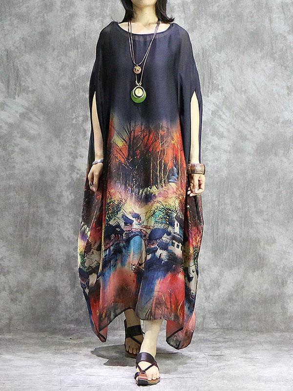 Loose Retro Silk Long Dress
