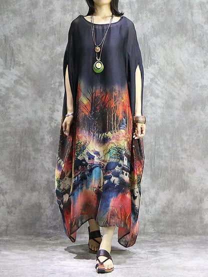 Loose Retro Silk Long Dress
