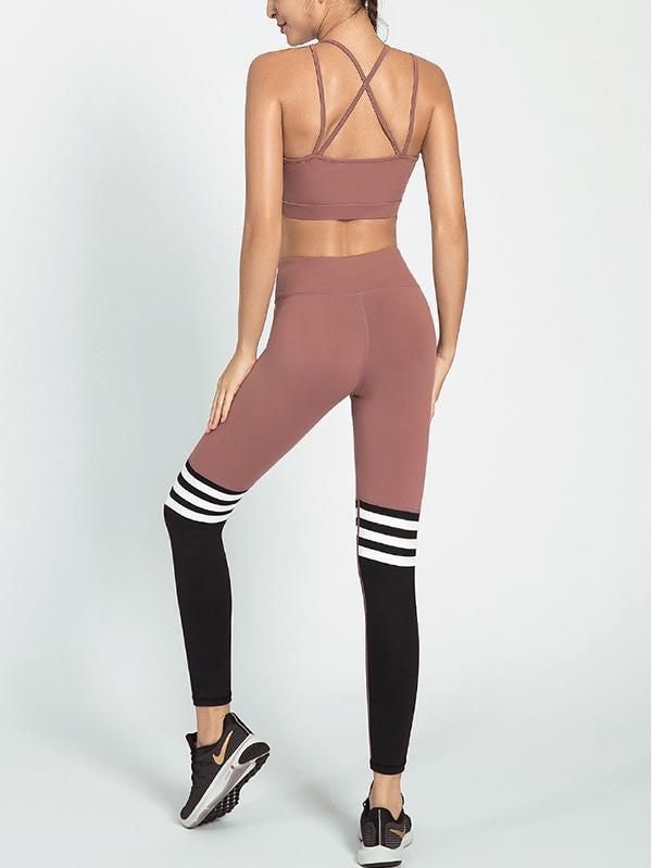 Wrap Sleeveless Contrast Color Yoga Suits