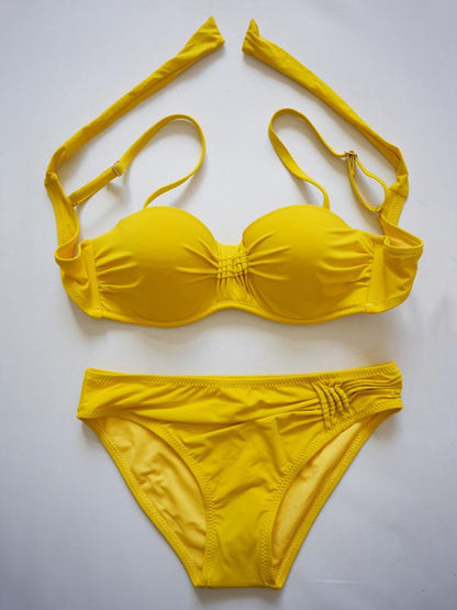 Plain Spaghetti-neck Bikini Swimsuit