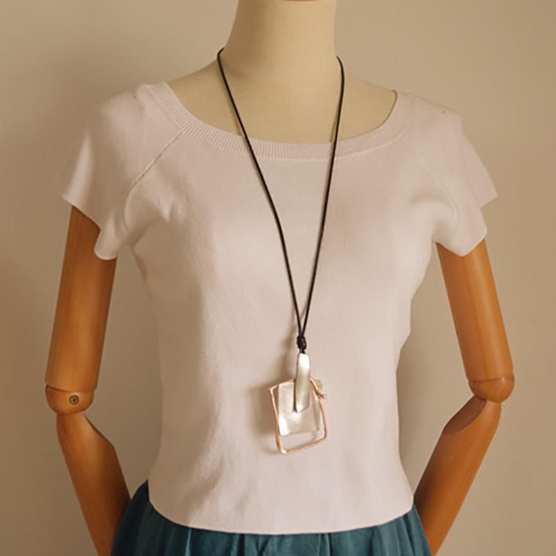 Buykud Simple Casual Geometric Pendant Long Necklace