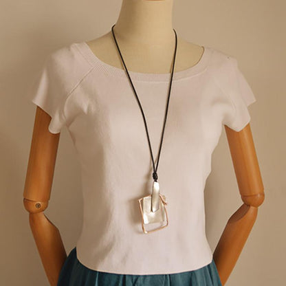 Buykud Simple Casual Geometric Pendant Long Necklace