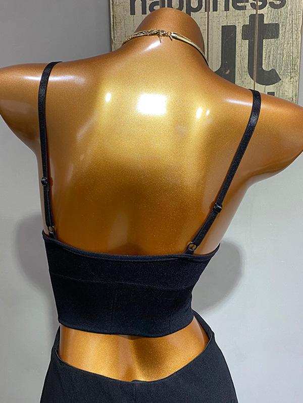 Wrap Backless Solid Spaghetti-Neck Vest Top