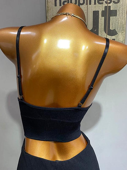 Wrap Backless Solid Spaghetti-Neck Vest Top