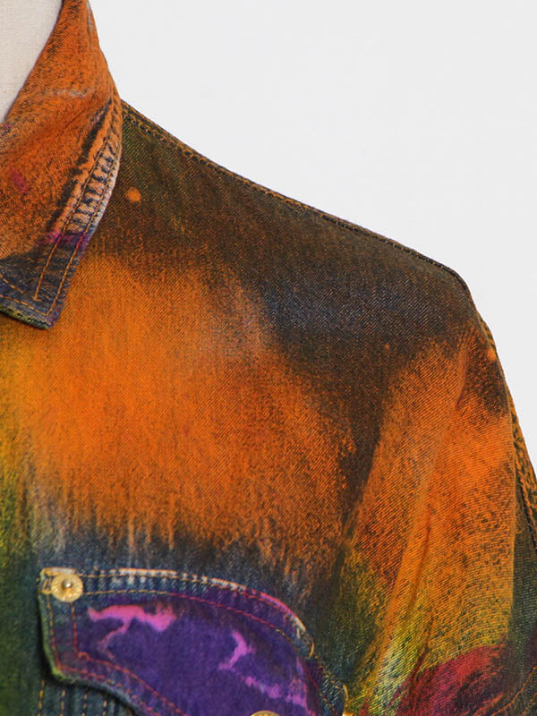 Fashion Denim Tie-Dyed Long Sleeves Buttoned Outerwear