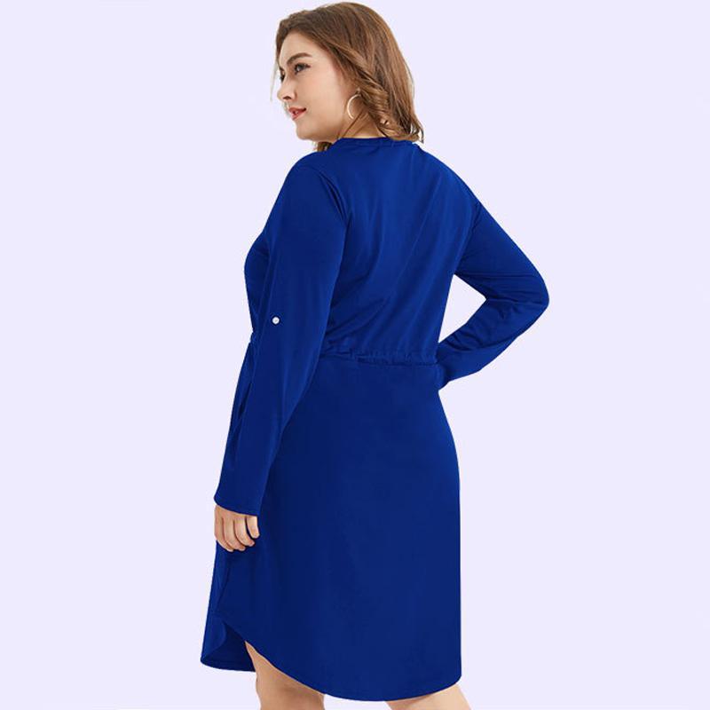 Plus Size Drawstring Solid Color Dress