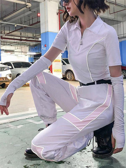 Belted Two Tone Casual Cargo Pants