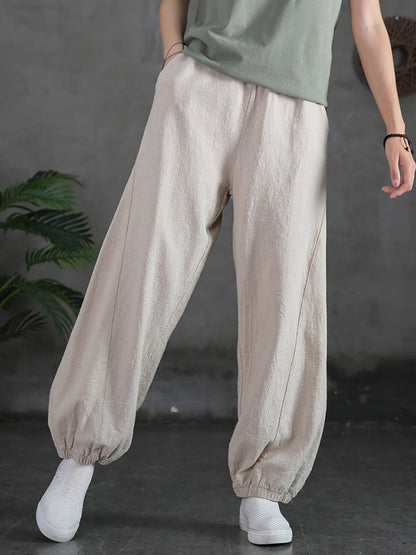 Simple Casual Loose Linen 7 Colors Color Pleated Elasticity Knickerbockers