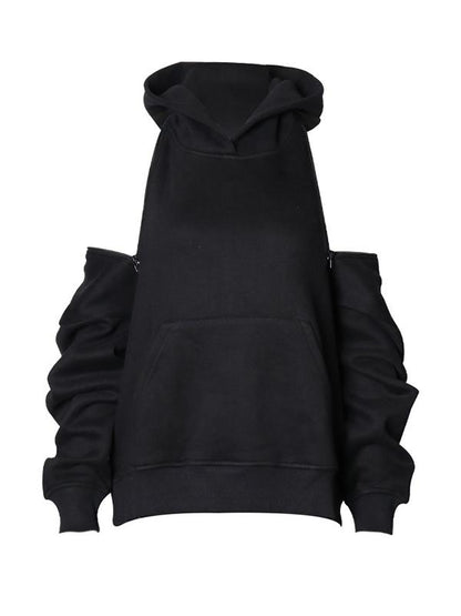 Zipper Off-The-Shoulder Two Ways To Wear Plus Velvet Hoodies&Sweatshirt
