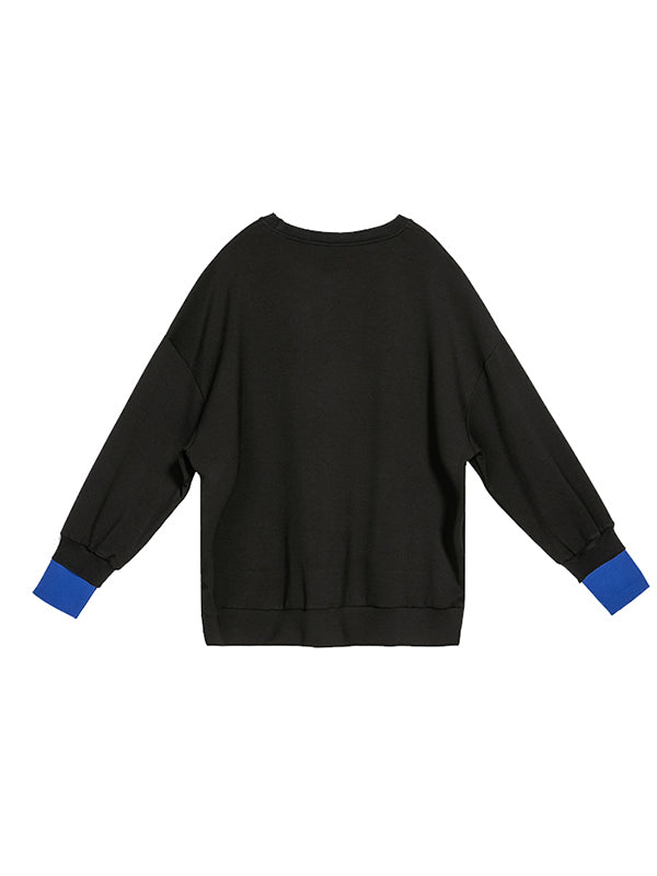 Casual Cool Contrast Color Split-Joint Letter Printed Round-Neck Long Sleeves Sweatshirts
