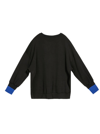 Casual Cool Contrast Color Split-Joint Letter Printed Round-Neck Long Sleeves Sweatshirts
