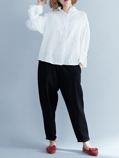 Jacquard Falbala Puff Sleeves Blouse