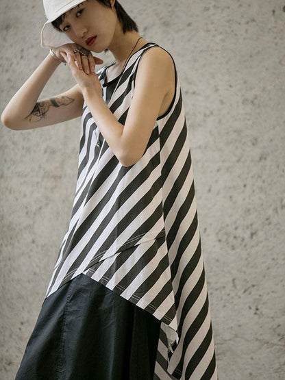 Asymmetric Striped High-low Sleeveless Vest