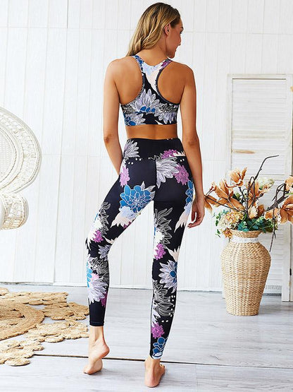Flower Printed Sports Bra And Leggings Yoga Suits