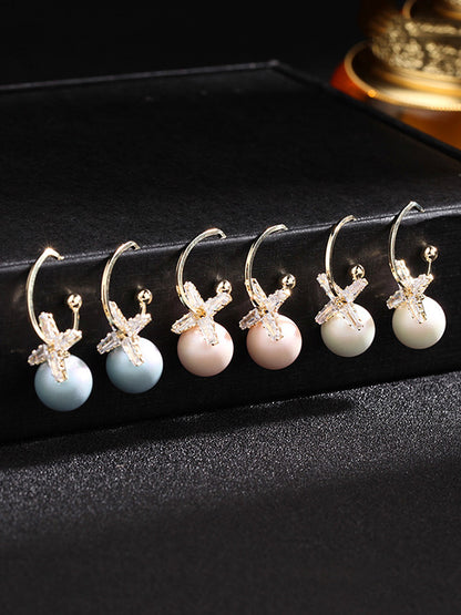 3 Colors Simple Geometry Pearl Earrings