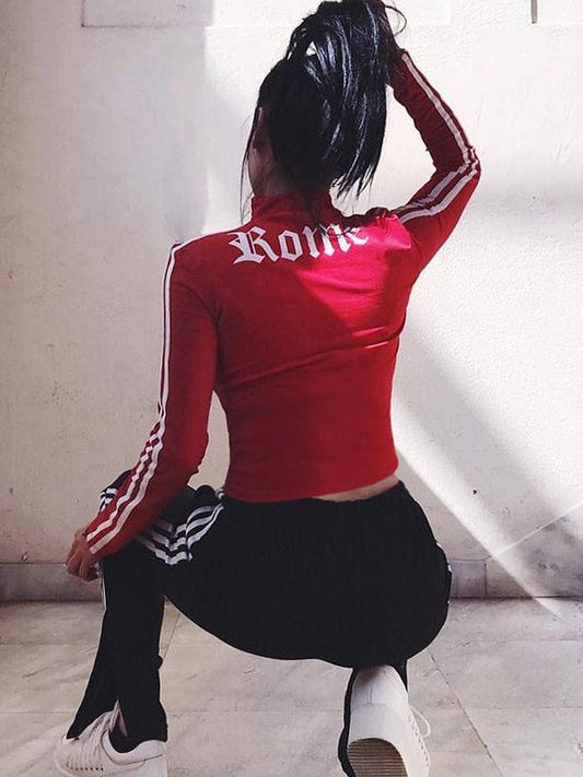 Long Sleeve Contrast Trim Casual Tees