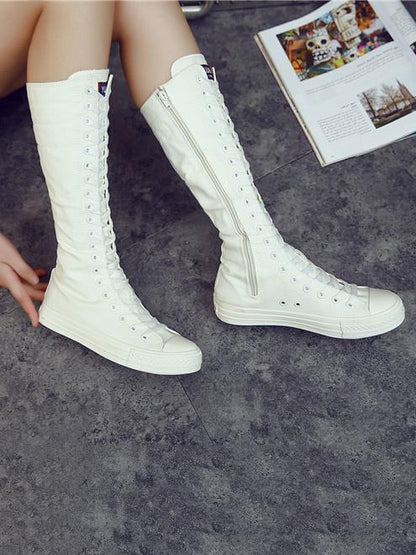 Casual High-top Side Zipper Mid high Canvas Boots