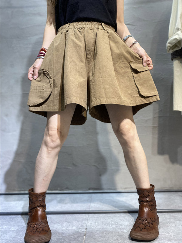 Casual With Pocket Solid Color Wide Leg Shorts